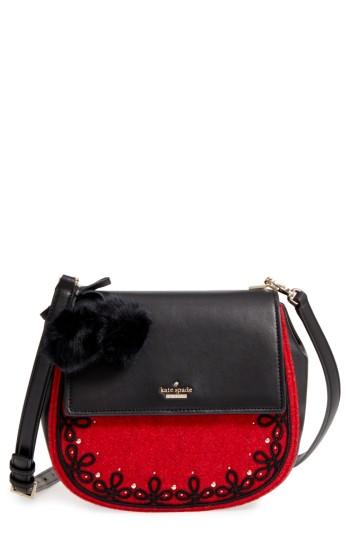 Kate Spade New York Byrne Street - Byrdie Embellished Leather & Wool Saddle Bag - Red