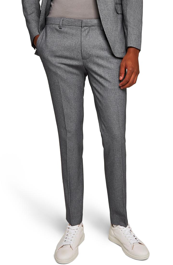 Men's Topman Ultra Skinny Fit Houndstooth Suit Trousers X 30 - Grey