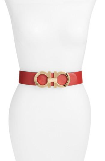 Women's Salvatore Ferragamo Reversible Gancini Belt 0 - Rosso