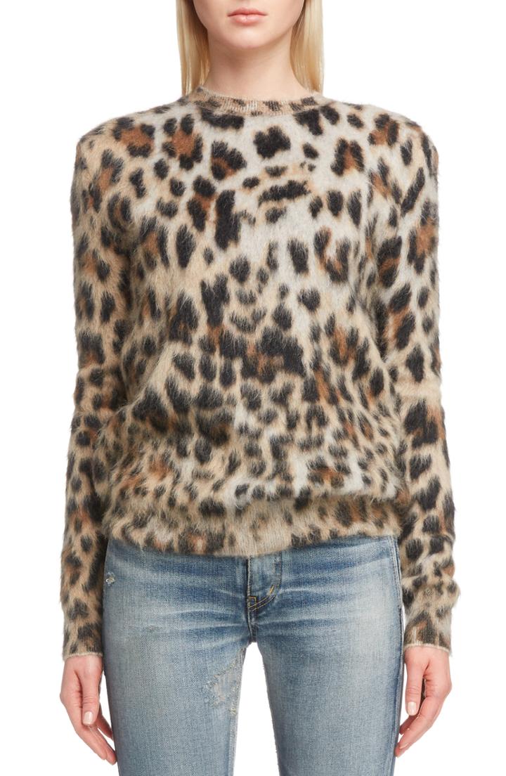 Women's Saint Laurent Leopard Pattern Mohair Sweater