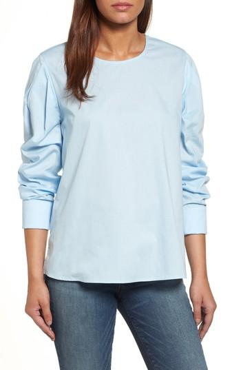 Petite Women's Pleione Bishop Sleeve Blouse, Size P - Blue
