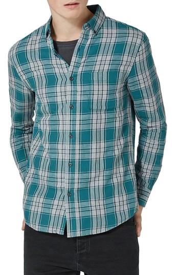 Men's Topman Charlie Check Shirt, Size - Blue