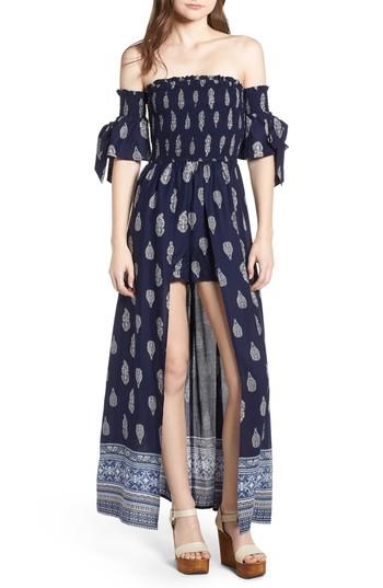 Women's Band Of Gypsies Summer Bloom Smocked Maxi Romper - Blue