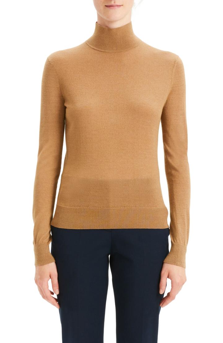 Women's Theory Foundation Mock Neck Sweater, Size - Beige