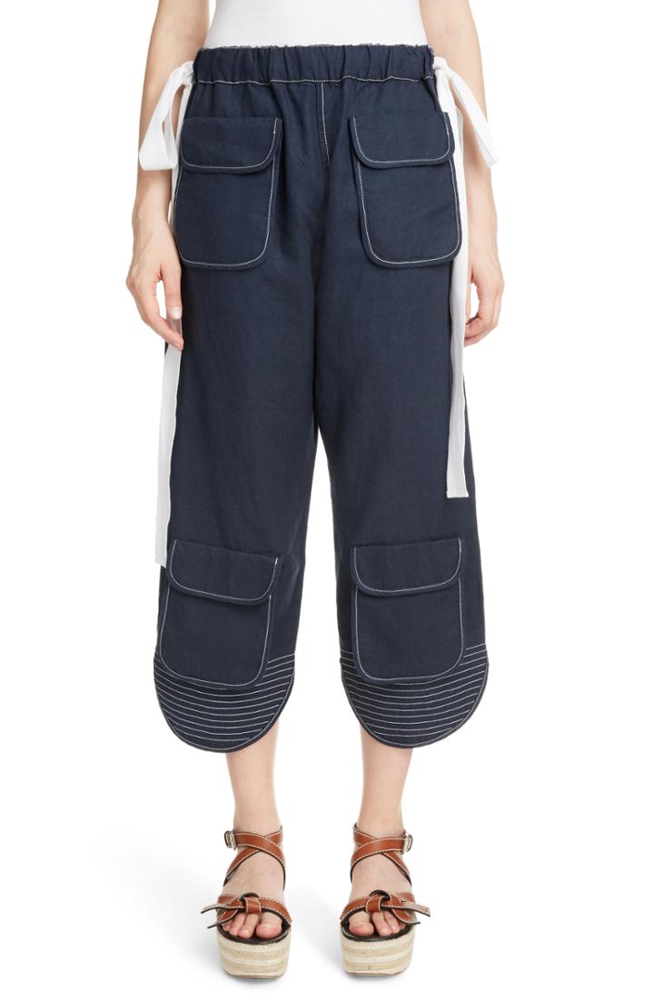 Women's Loewe Contrast Stitch Crop Pants -4 Us / 36 Fr - Blue
