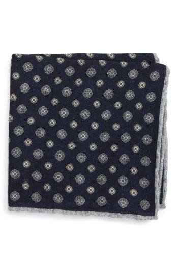 Men's Eleventy Medallion Wool Pocket Square, Size - Blue