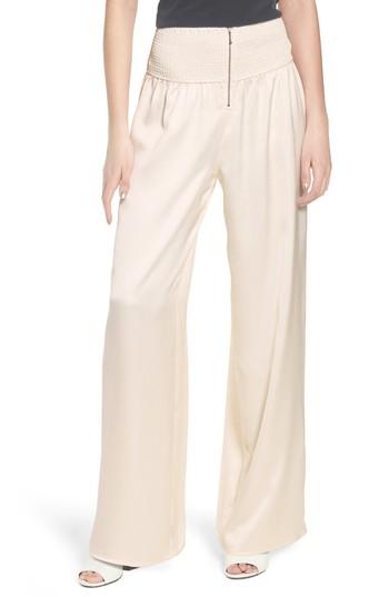 Women's Trouve Smocked Twill Satin Pants, Size - White