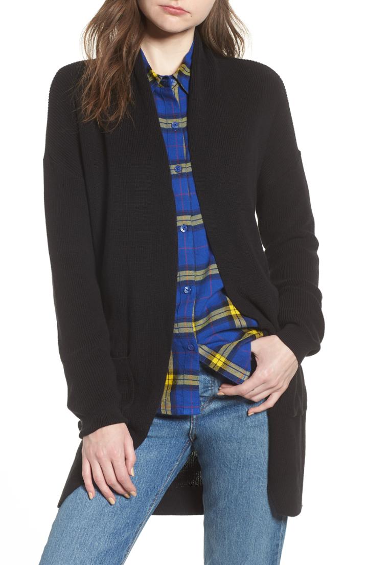Women's Bp. Stitch Curve Hem Cardigan - Black