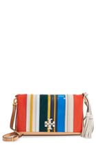 Tory Burch Mcgraw Balloon Stripe Leather & Genuine Calf Hair Foldover Crossbody Bag - Orange