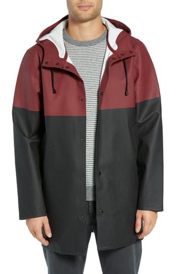 Men's Stutterheim Stockholm Colorblock Waterproof Hooded Raincoat, Size - Burgundy