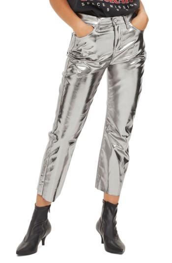 Women's Topshop Dree Metallic Crop Flare Jeans X 30 - Metallic
