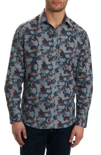 Men's Robert Graham Massif Print Sport Shirt, Size - Grey