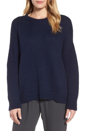 Women's Eileen Fisher Organic Cotton Crewneck Sweater, Size - Blue