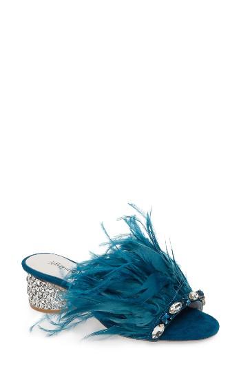 Women's Jeffrey Campbell Zazu Feathered Slide Sandal .5 M - Blue