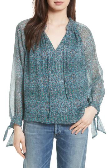 Women's Rebecca Taylor Minnie Floral Silk Top - Blue/green