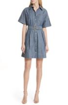 Women's Dvf Button Up Cotton Chambray Shirtdress - Purple