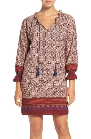 Women's Fraiche By J 'nora' Print Woven Shift Dress - Burgundy
