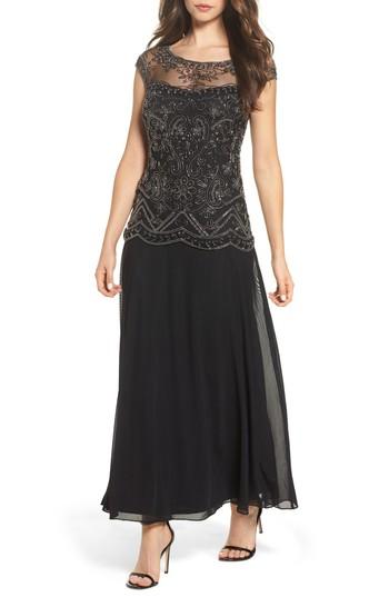 Women's Pisarro Nights Embellished Cap Sleeve Long Dress - Black