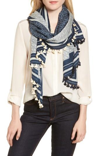 Women's Tory Burch Logo Wool Scarf, Size - Blue