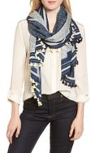 Women's Tory Burch Logo Wool Scarf, Size - Blue