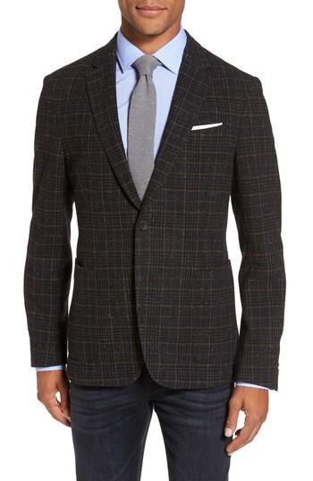 Men's Boss Nold Trim Fit Plaid Wool Blend Sport Coat R - Brown