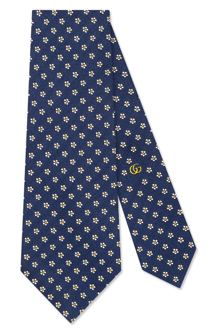 Men's Gucci Tiger Patch Silk Tie, Size - Blue