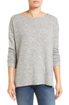 Petite Women's Gibson Cozy Fleece Ballet Neck High/low Pullover P - Grey