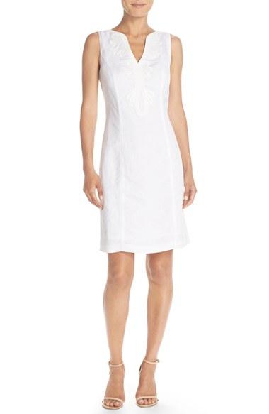 Women's Eliza J Embroidered Neck Sheath Dress - White