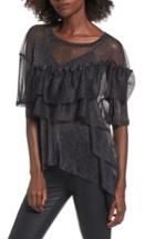 Women's Bp. Ruffle Metallic Mesh Tee, Size - Black