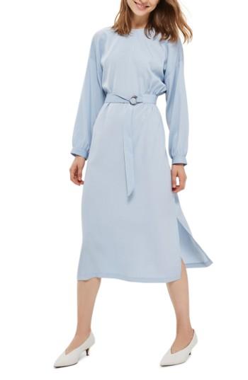 Women's Topshop Dusty Belted Midi Dress Us (fits Like 6-8) - Blue