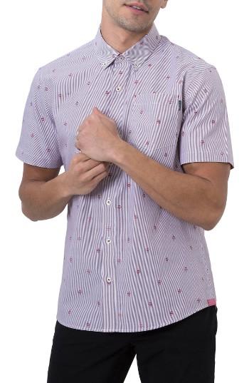 Men's 7 Diamonds Young Galaxy Embroidered Stripe Woven Shirt - Blue