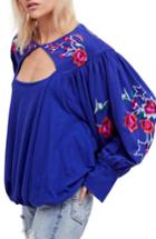 Women's Free People Lita Embroidered Bell Sleeve Top - Blue