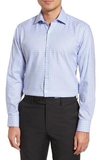 Men's Tailorbyrd Nas Trim Fit Plaid Dress Shirt - 32/33 - Blue