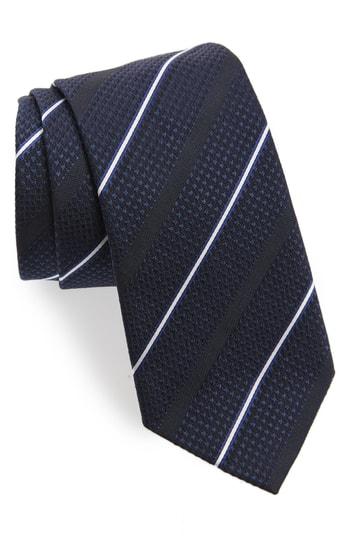 Men's Emporio Armani Stripe Silk & Wool Tie, Size - Blue