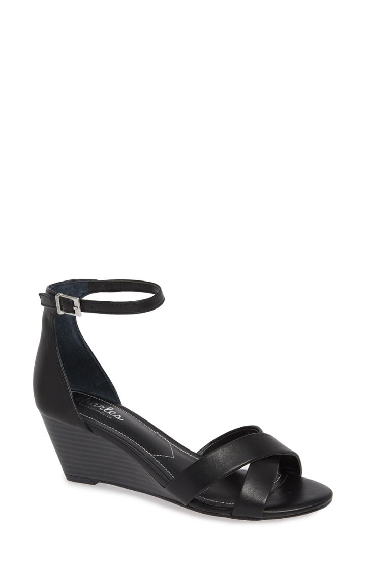 Women's Charles By Charles David Griffin Ankle Strap Wedge .5 M - Black