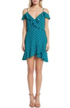 Women's Willow & Clay Polka Dot Cold Shoulder Wrap Dress - Blue/green