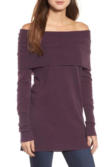 Women's Halogen Convertible Cowl Cashmere Sweater - Purple