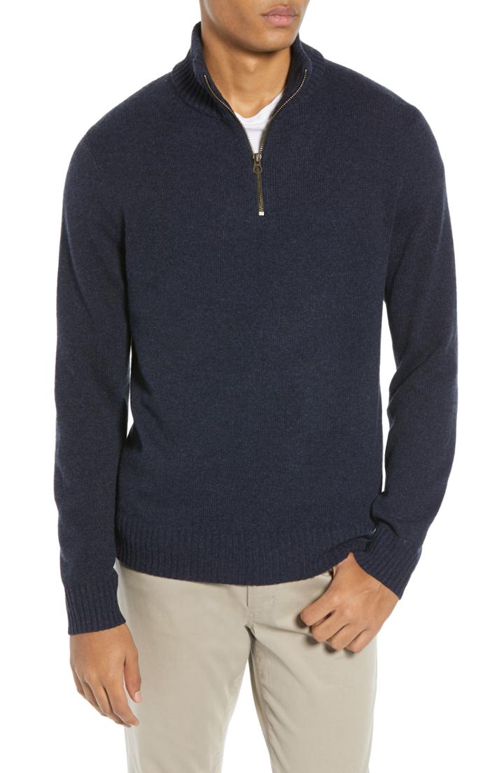 Men's J.crew Rugged Merino Wool Blend Half Zip Sweater - Blue