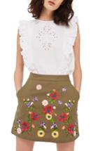 Women's Topshop Garden Embroidered Miniskirt Us (fits Like 0-2) - Green