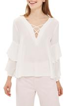 Women's Topshop Lattice Layer Bell Sleeve Top Us (fits Like 0) - Ivory