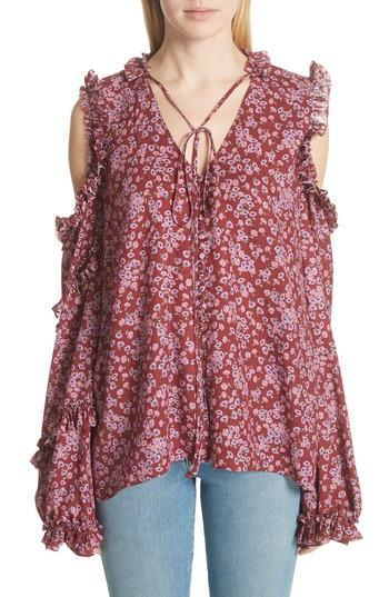 Women's Magda Butrym Floral Silk Cold Shoulder Top Us / 34 Fr - Burgundy