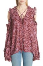 Women's Magda Butrym Floral Silk Cold Shoulder Top Us / 34 Fr - Burgundy