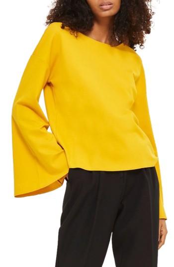 Women's Topshop Split Back Bell Sleeve Sweatshirt Us (fits Like 0-2) - Yellow