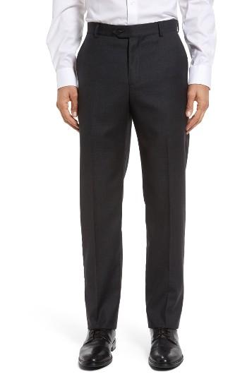 Men's John W. Nordstrom Flat Front Check Wool Trousers - Black