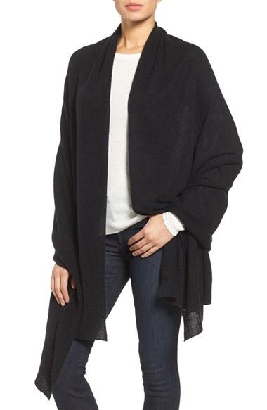 Women's Halogen Ottoman Rib Cashmere Wrap, Size - Black