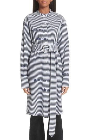 Women's Proenza Schouler Pswl Logo Stripe Longline Poplin Shirt - Blue