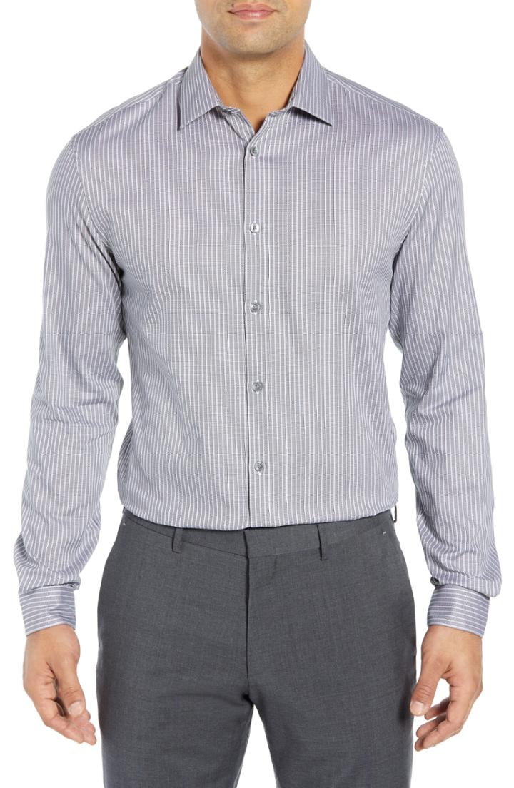 Men's John Varvatos Star Usa Regular Fit Stretch Stripe Dress Shirt R - Black