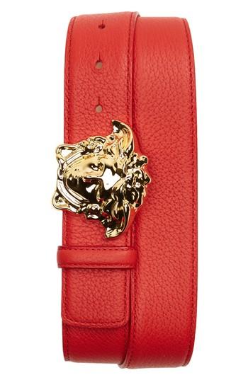 Men's Vesace Medusa Head Leather Belt Eu - Geranium Warm Gold