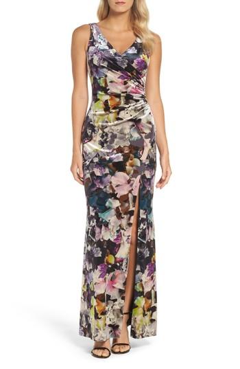 Women's Adrianna Papell Floral Velvet Gown