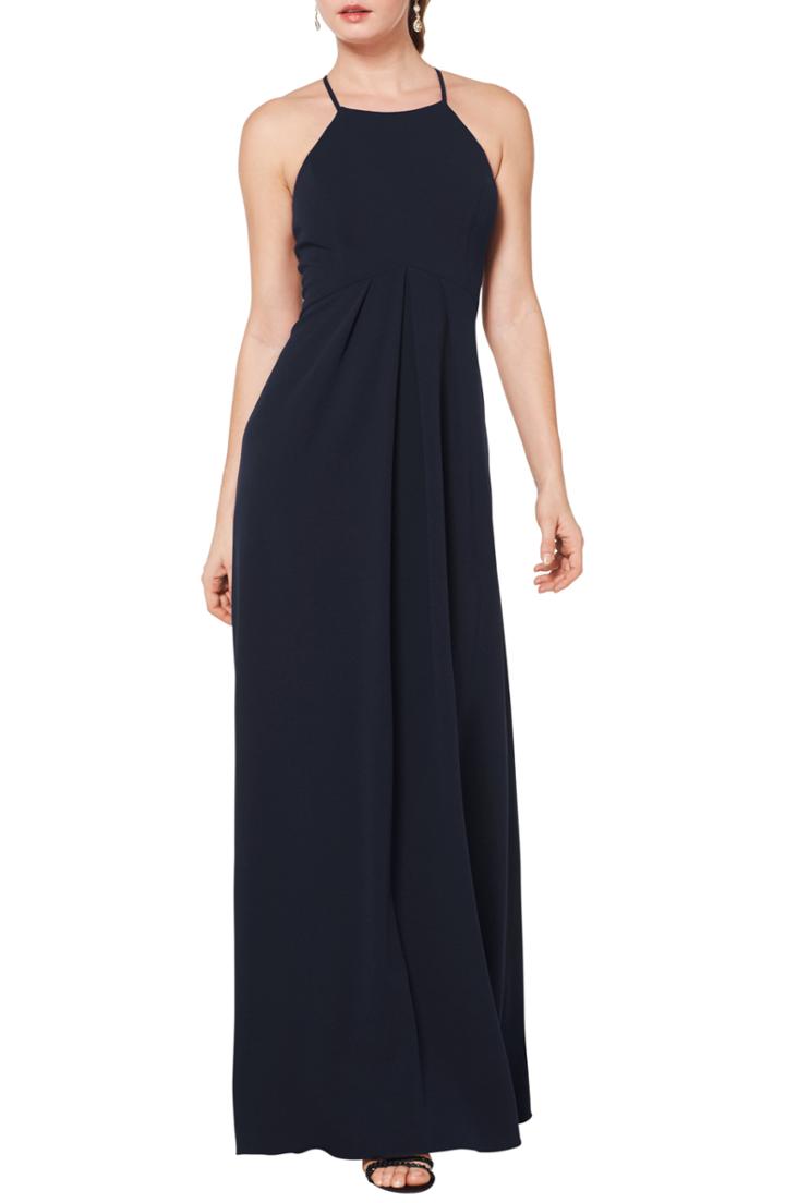 Women's #levkoff Halter Crepe A-line Gown - Blue